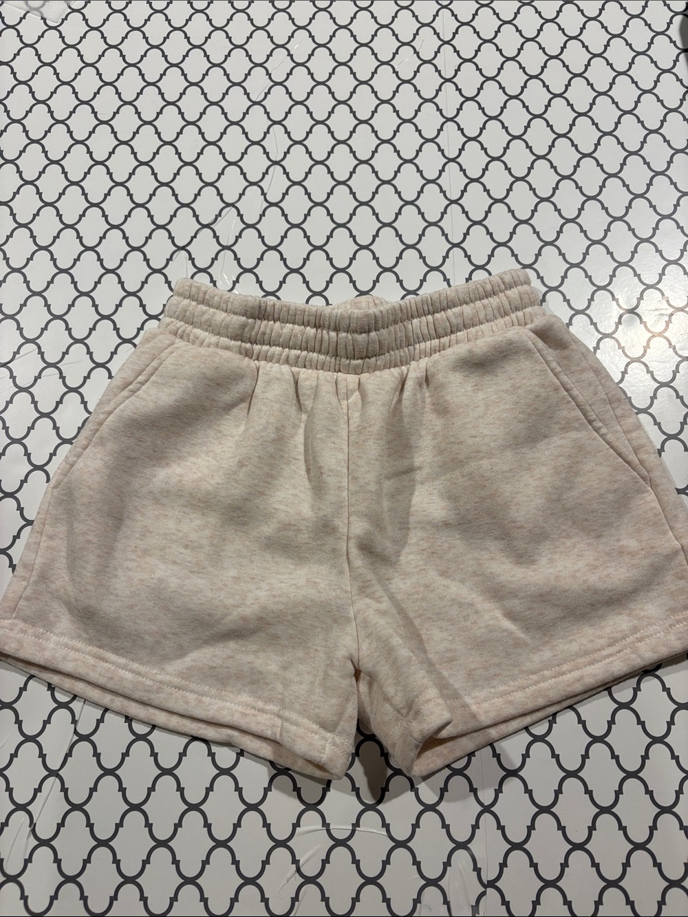 Women's Light Beige Sweat Shorts with Elastic Waist